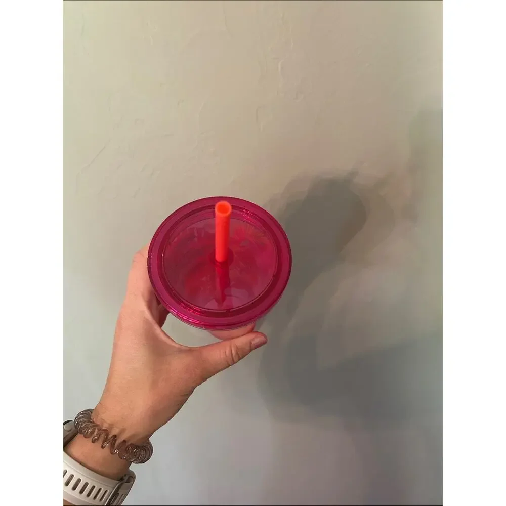 Starbucks Pink and Coral Tropical Reusable Tumbler with Straw
